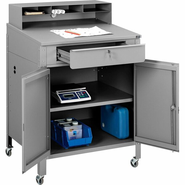 Global Industrial Mobile Cabinet Shop Desk w/ Pigeonhole Riser, 34-1/2inW x 30inD, Gray 300912CGY